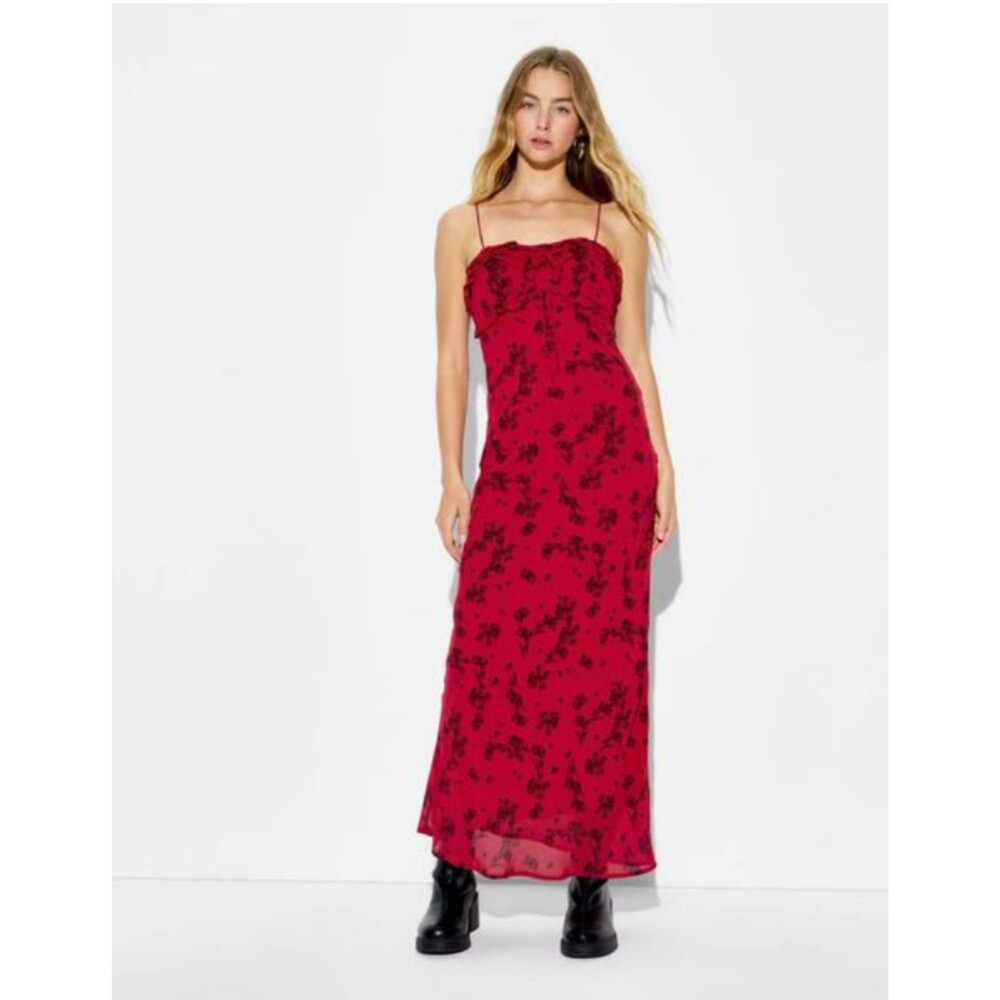 Women's Wild Fable Sleeveless Maxi Empire Waist Dress Red Floral Small